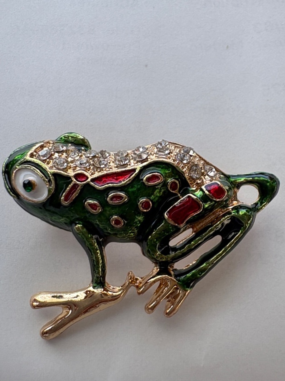 Green Enamel & Crystal Frog Brooch - Picture 1 of 2
